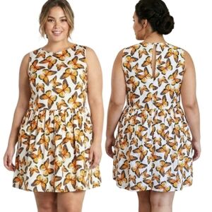 MODCLOTH Monarch Butterfly Print Sleeveless Frock - Size 1X